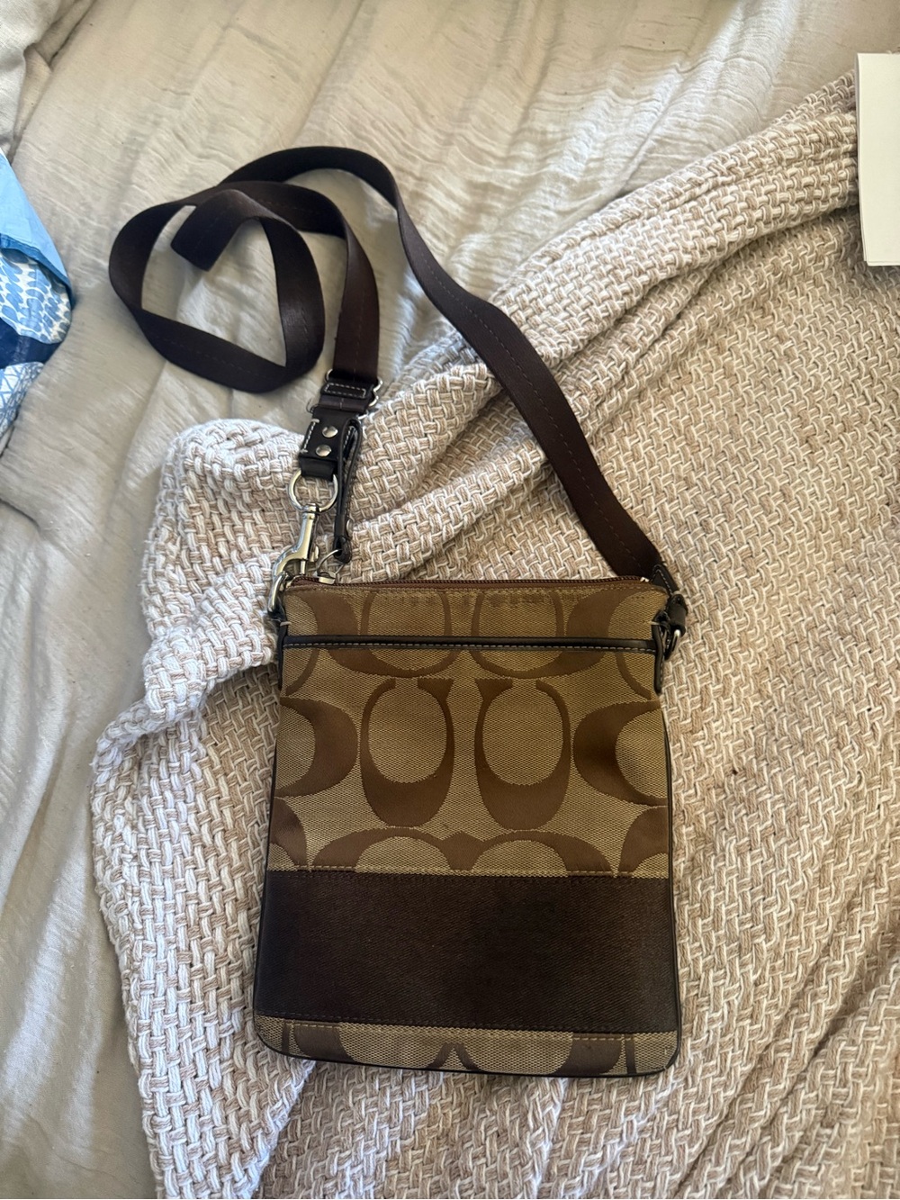 Vintage Coach Signature Canvas Brown Crossbody Bag